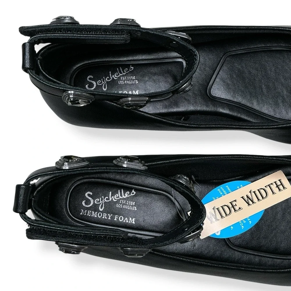 Seychelles Shoes Women 10W Black Ballet Flats Square Toe Diamond Wides NWT